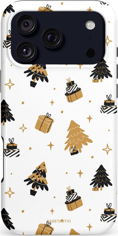 Casetastic hoesje geschikt voor Apple iPhone 17 Pro Max - MagSafe - Dubbellaagse bescherming - Kerst met Cadeautjes - Fashion Case - Wit Beige Donkergrijs