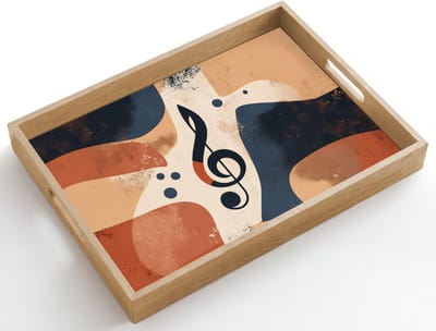 Dienblad hout 50x35 cm - Schootdienblad - Sleutel - G - Abstract - Beige - Borrelplank rechthoek - Plateau dienbladen