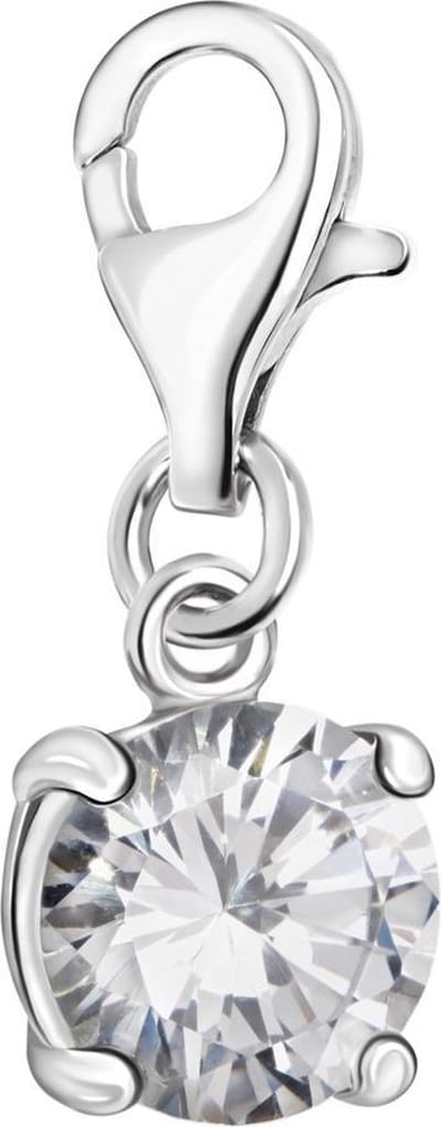 Quiges – 925 - Zilver – Charm - Bedel - Hanger - Ronde Kristal Zirkonia - met – sterling - zilver - karabijnslot - geschikt - voor -Bedelarmband HC033