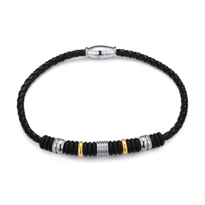 Twice As Nice Armband in edelstaal, gevlochten met zwarte elementen Zilverkleurig 21cm