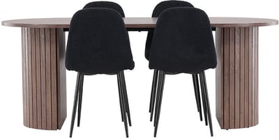 Härön eethoek tafel 90x200cm en 4 teddy stoelen mocca.