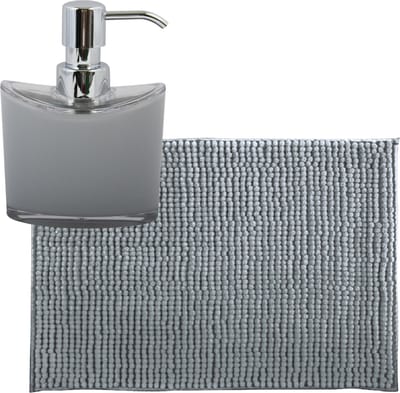 MSV badkamer droogloop mat/tapijtje - 50 x 80 cm - en zelfde kleur zeeppompje 260 ml - lichtgrijs