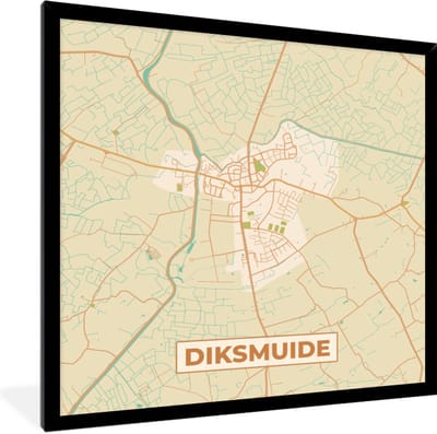 Fotolijst incl. Poster - Stadskaart - Plattegrond - België - Diksmuide - Kaart - 40x40 cm - Posterlijst