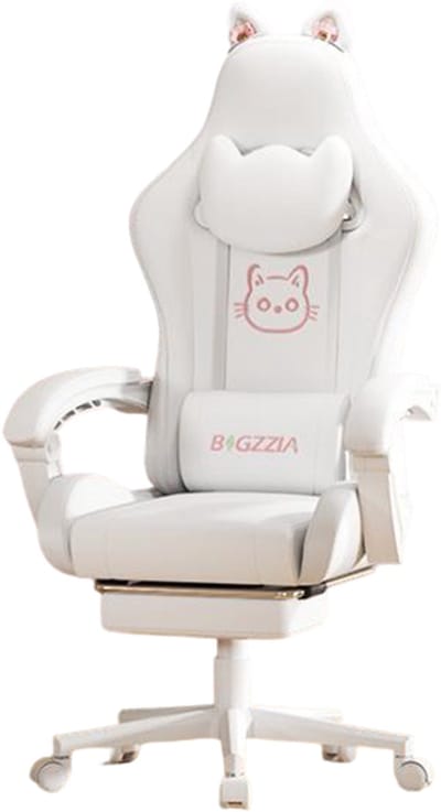 BIGZZIA Gaming stoel - gamingstoel met massagefunctie - 90-135° Verstelbare Rugleuning - 130kg Belastbaarheid - 360° Draaibaar - hoofdkussen en lendenkussen - voetensteun - Wit