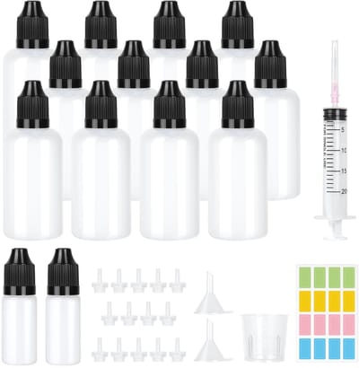 NTHProducts - 12pcs Plastic Flacons - 50ml en 10ml - Compleet set voor vloeistoffen - Inclusief spuit en maatbeker - Perfect voor olie en druppels