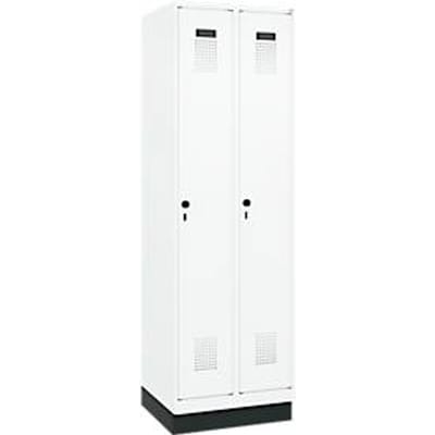 C+P Evolo Plus garderobekast, 2 vakken, 300 mm vakbreedte, met plint, rechts scharnierend, veiligheidsdraaigrendel, soft-close, inbraakwerend, B 600 x D 500 x H 1950 mm, verkeerswit RAL 9016/ verkeerswit RAL 9016