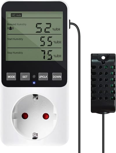 Digitale Vocht- en Temperatuurregelaar met Timer voor Verwarming en Koeling - IP67 Stopcontact Hygrostaat