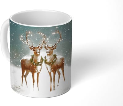 Mok - Koffiemok - Kerstmagie - Winterwoud - Rendier - Mokken - 350 ML - Beker - Koffiemokken - Theemok