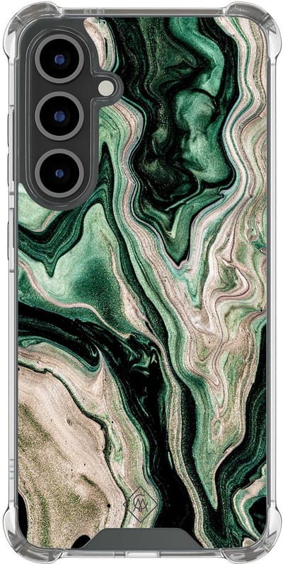 Casimoda® hoesje - Geschikt voor Samsung Galaxy S25 FE - Groen marmer / Marble - Shockproof case - Extra sterk - TPU/polycarbonaat - Groen, Transparant