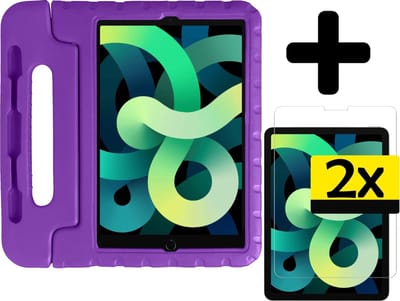 Hoes - Geschikt voor Apple iPad Air 4 (2020) - 10.9 inch - 4e Generatie - Met 2x Screenprotector - Kinderhoes Shockproof Bumper - Kidsproof Case - Tablet Hoesje - Kinder Cover - Paars