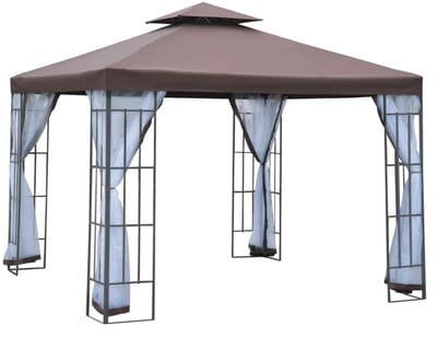 Luxe Tuinpaviljoen - Paviljoen - met Dubbel Dak & Muggennetten - 3 x 3 m - Prieel - Partytent - Pergola - Gazebo - Feesttent - Tuintent - voor Tuin, Camping & Feest - Koffiebruin + Donkergrijs