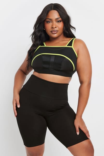 Yours Sport Bh Met Mesh En Contrastrand In Zwart/Geel Size 38C-D