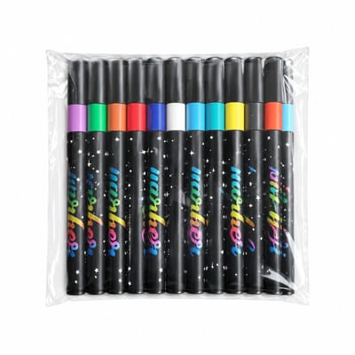 Set met glitterpennen - 12 kleuren - glitterinkt - ronde punt en dubbele punt - OPP-verpakking