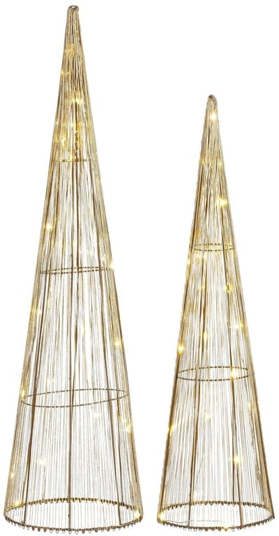 Mica Decorations LED kegels set - kerstboom lampen - goud - polyester/metaal - H60 en H50 cm
