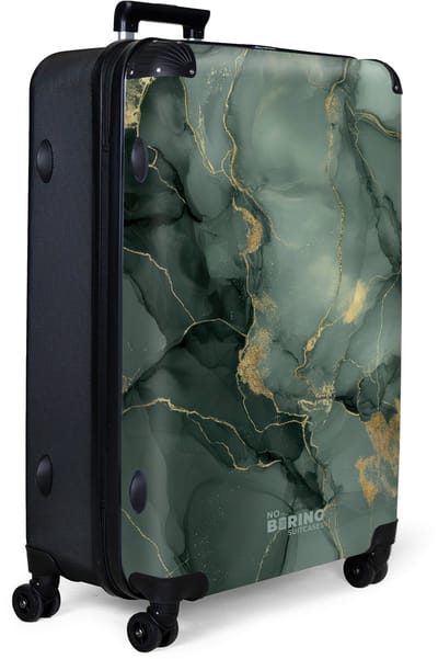 NoBoringSuitcases.com® - Koffer groot - Reiskoffer lichtgewicht - Groene marmerstructuur - Rolkoffer met 4 wielen - Grote trolley XL - 98 - 100 liter bagage