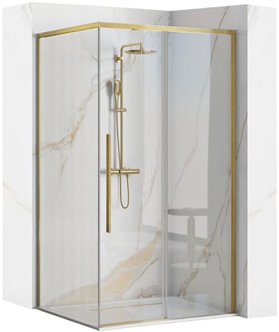Rea Solar 90X90 + Douchebak Savoy White - 195 Cm - Douchecabine - Vierkant - Geborsteld Goud