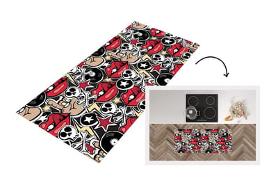 Keukenloper - Loper keuken - Rock - Rock 'n roll - Patroon - Doodshoofd - 120x50 cm - Keukenloper vinyl