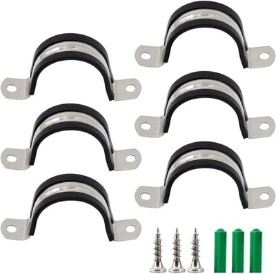 Set van 6 RVS Buisklemmen met Rubber voor Slangen, Kabels en Buizen - Inclusief Zelftappende Schroeven en Plastic Wandankers