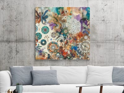 Olieverf dikke dames schilderij | Vrolijke vetbolletjes in vrolijke verf: een dikkedames-schilderij | Kunst - 100x100 centimeter op Dibond | Foto op Dibond