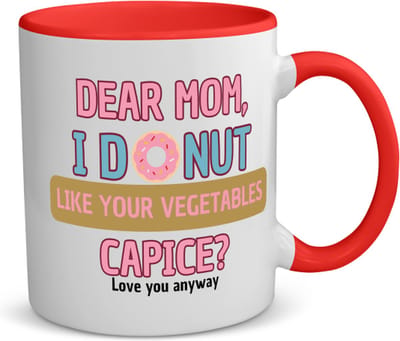 Akyol - dear mom i donut koffiemok - theemok - rood - Moeder - mama - verjaardagscadeau - verjaardag - cadeau voor mama - cadeau - kado - geschenk - gift - mama artikelen - moederdag - 350 ML inhoud