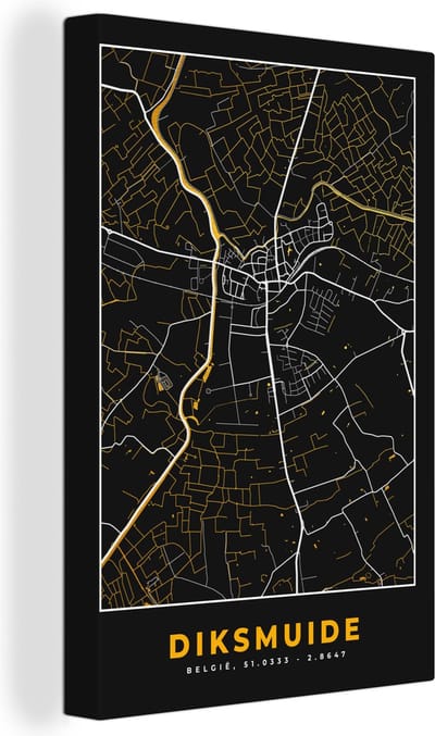 Canvas Schilderij Stadskaart - Plattegrond - Diksmuide - Goud - Kaart - 20x30 cm - Wanddecoratie