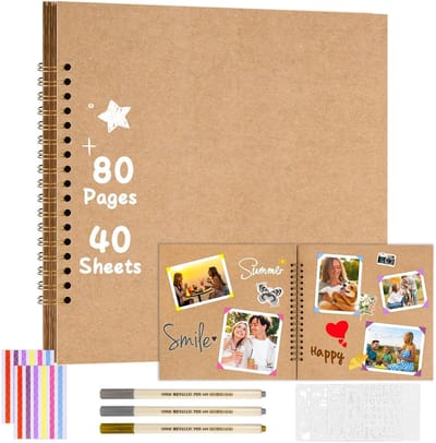 Dailygoods - Fotoalbum, scrapbooking, doe-het-zelf, 20 x 20 cm, 80 pagina's, handgemaakt, fotoalbum, spiraalbinding, bruin, boek, scrapbooking, harde kaft, van kraftpapier, met voor familie, verjaardag
