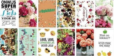 Luxe wenskaarten - Beterschap opkikkertje - Verjaardag viering - Gevouwen met enveloppen - 12x17cm