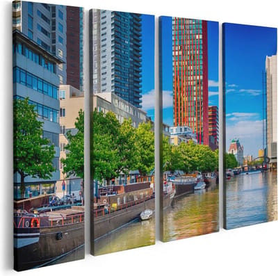 Artaza Canvas Schilderij Vierluik Rotterdamse Gracht Met Boten - 80x60 - Foto Op Canvas - Canvas Print