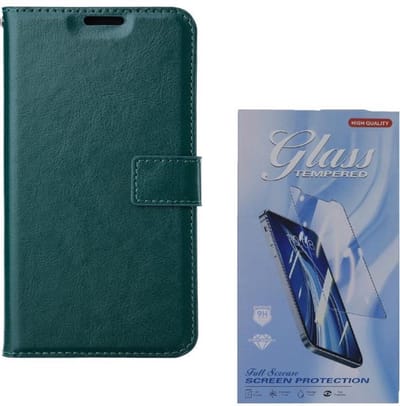 hoesje Geschikt voor: Samsung Galaxy A41 Portemonnee Groen met 2 stuks Glas Screen protector