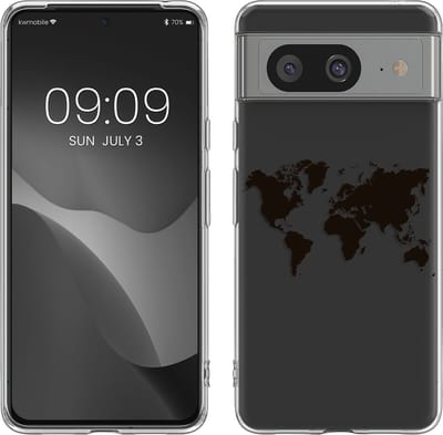 kwmobile telefoonhoesje geschikt voor Google Pixel 8 - Hoesje voor smartphone in zwart / transparant - Wereldkaart design