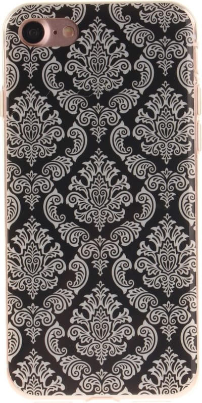 Peachy Zwart henna hoesje Damask Flower geschikt voor iPhone 7 8 SE 2020 SE 2022 Silicone TPU case wit