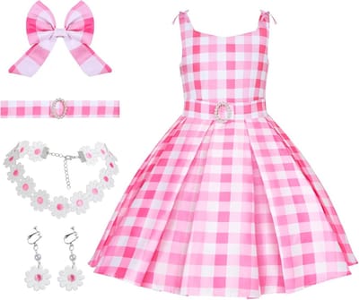 Roze Geruite Halloween Kostuum Jurk Meisjes Poppenkostuum