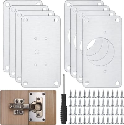 SnelShoppen - 8 Stuks Kast Scharnier Reparatieplaten, RVS Hinge Repair Kit voor Meubilair, Kast, Lade, Raam, Inclusief Schroevendraaier
