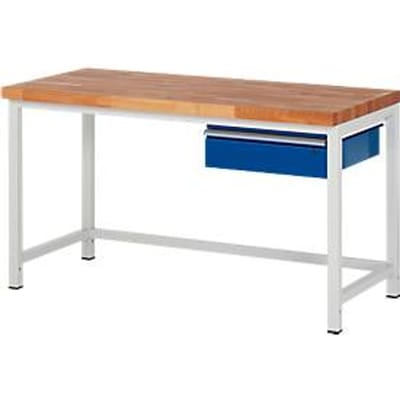 Werkbank serie 8000, vast, met hangende schuiflade, B 1500 x D 700 x H 840 – 1040 mm