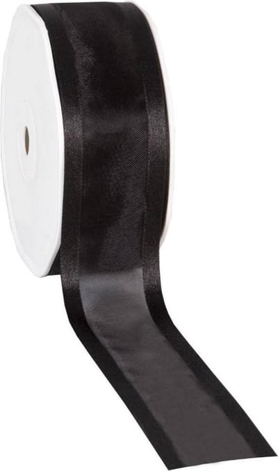 Satin edge Organzalint Zwart – 38 mm × 25 m – Organza