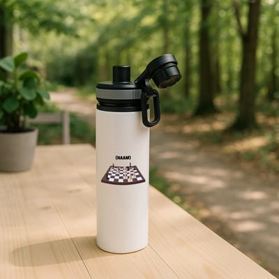 Hacebo® - Schaken met eigen naam waterfles met draaidop grijs - Schaken - Schaker - Denksport - water fles - 850ML