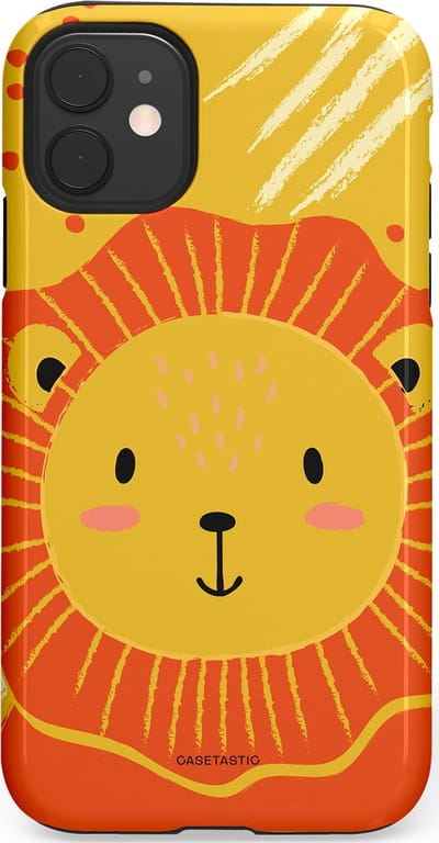 Casetastic hoesje geschikt voor Apple iPhone 11 - Dubbellaagse bescherming - Vrolijke leeuw - Fashion Case - Goud Rood Oranje