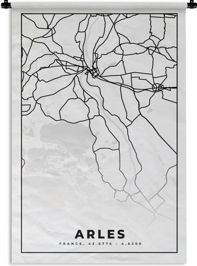 Wandkleed - Wanddoek - Frankrijk – Plattegrond – Stadskaart – Arles - Kaart - Zwart wit - 120x180 cm - Wandtapijt
