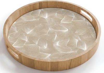 Dienblad rond 40x40 cm - Schootdienblad hout - Organisch - Textuur - Beige - Borrelplank rechthoek - Plateau houten dienbladen