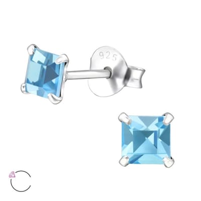 Aramat Jewels | Oorbellen | Zilveren Kristallen Oorstekers Vierkant – 925 Zilver Geometrisch | 6mm / Aqua Blauw | | | Zilver | Kinderen, Volwassenen | Verkleurd niet