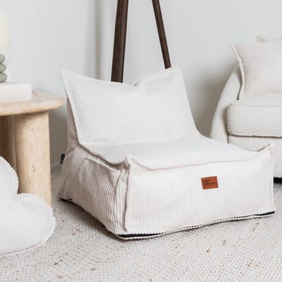 Namini Kinderzitzak | Zitzak voor Kinderen | Beanbag Stoel | Gevuld | Vloeistofafstotend | Afneembare & Uitwasbare hoes | Zijvak + Handgreep | Handgemaakt | Dubbele Ritssluiting | Beige | 60x70xcm