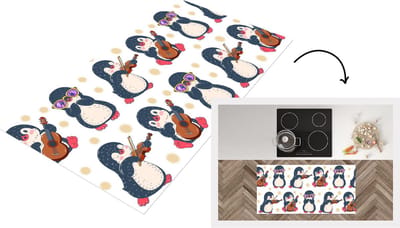 Keukenloper - Loper keuken - Pinguïn - Muziek - Gitaar - Kinderen - Patroon - 120x60 cm - Keukenloper vinyl