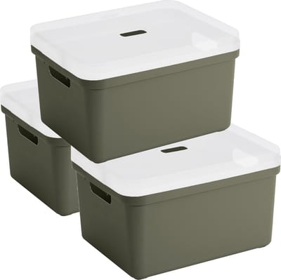 Sunware opbergbox - 3x stuks - 32 liter - donkergroen - kunststof - transparante deksel - 45x35x24 cm - Sigma serie