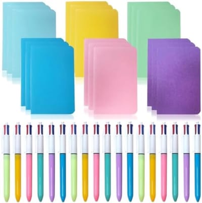 PromoHome 36-delige kleurenpennen set met notitieboekjes - 4-kleuren balpens en mini schrijfblokken voor kantoor en school