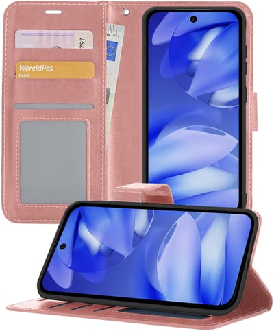 Hoesje - Geschikt voor Google Pixel 9a - Luxe Bookcase - Walletcase Hoes - Portemonnee - Cover - Telefoonhoes - Rosé goud