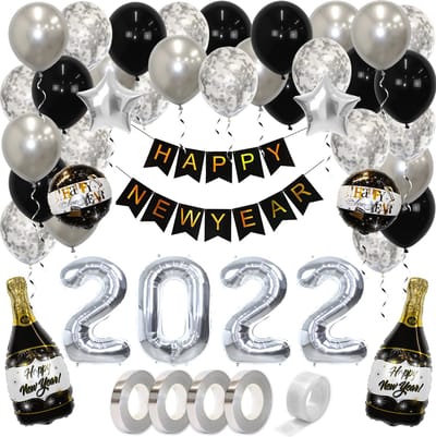 2022 Happy New Year Versiering Oud En Nieuw Feest Artikelen Helium Ballonnen NYE Feest Versiering Zilver – 76 Stuks