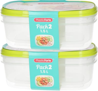 Plasticforte Vershoudbakjes - 4x stuks - 1.5 liter - herbruikbaar - transparant/lime - kunststof - magnetron - vriezer