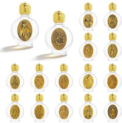 Dailygoods- Wijwaterfles 15 ml - Antieke Gouden Afwerking - Katholiek Reliëf - Rozensluiting - Navulbaar - Set van 16 Stuks - Heiligwaterfles