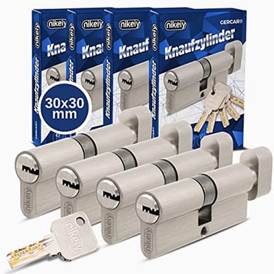 Knopcilinderslotenset 30/30 - Massieve Cilindersloten met Sleutels - Set van 4