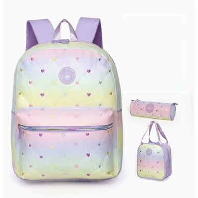 Sac à dos scolaire pour enfants pour filles École Sac à dos pour tout-petits avec boîte à lunch Trousse à crayons pour élémentaire Préscolaire Sac léger